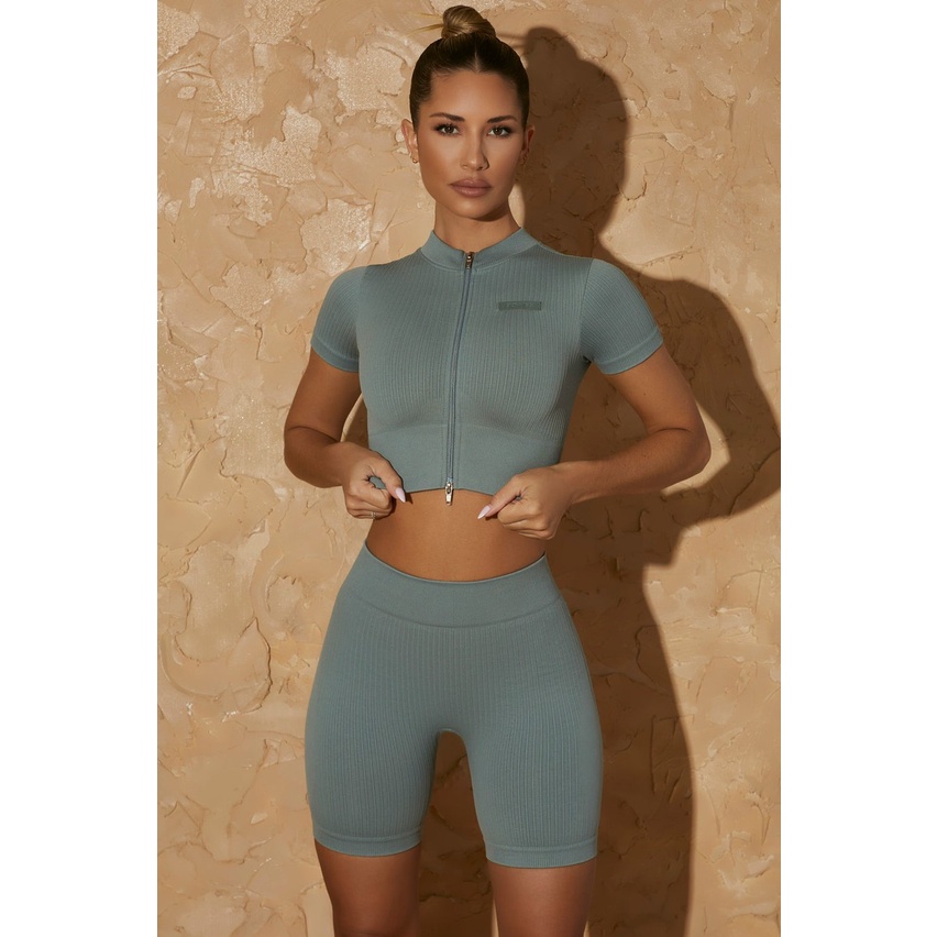 Bộ đồ tập gym yoga thể thao nữ, set quần đùi chun mông áo crop ngắn tay khóa kéo dệt kim cao cấp Bin Sports BN053