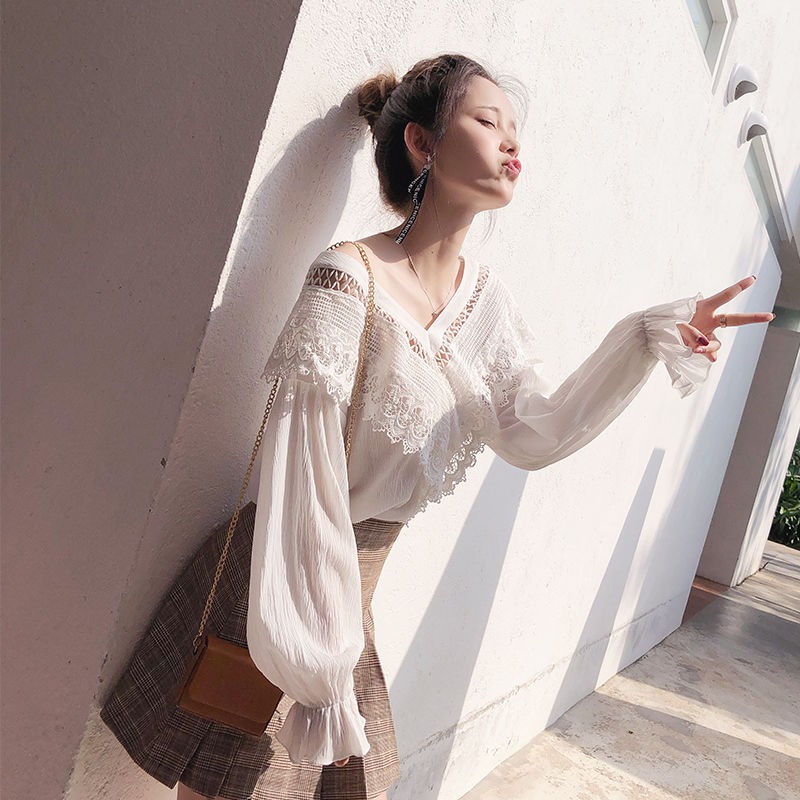 Áo Sơ Mi Chiffon Cổ Chữ V Dáng Rộng Màu Trắng Có Size S-xl Dành Cho Nữ