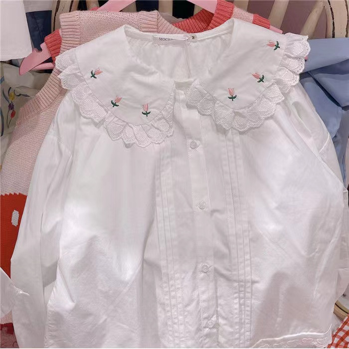 Hàng Mới Về Áo Sơ Mi Dài Tay Dáng Rộng Thêu Hình Baju Wanita Lengan Panjang Hàng Mới Dành Cho Bạn Nữ