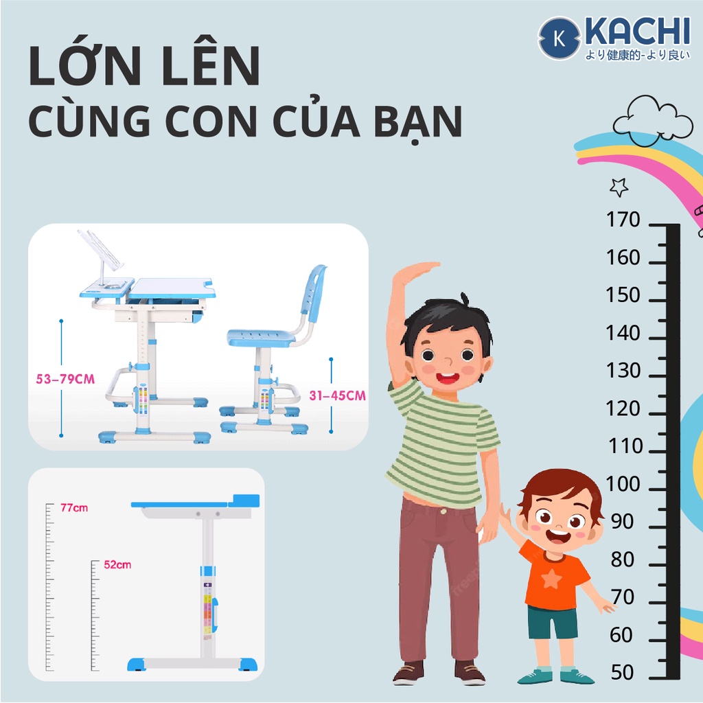 Bộ bàn học thông minh chống gù lưng Kachi MK102 – Màu Xanh