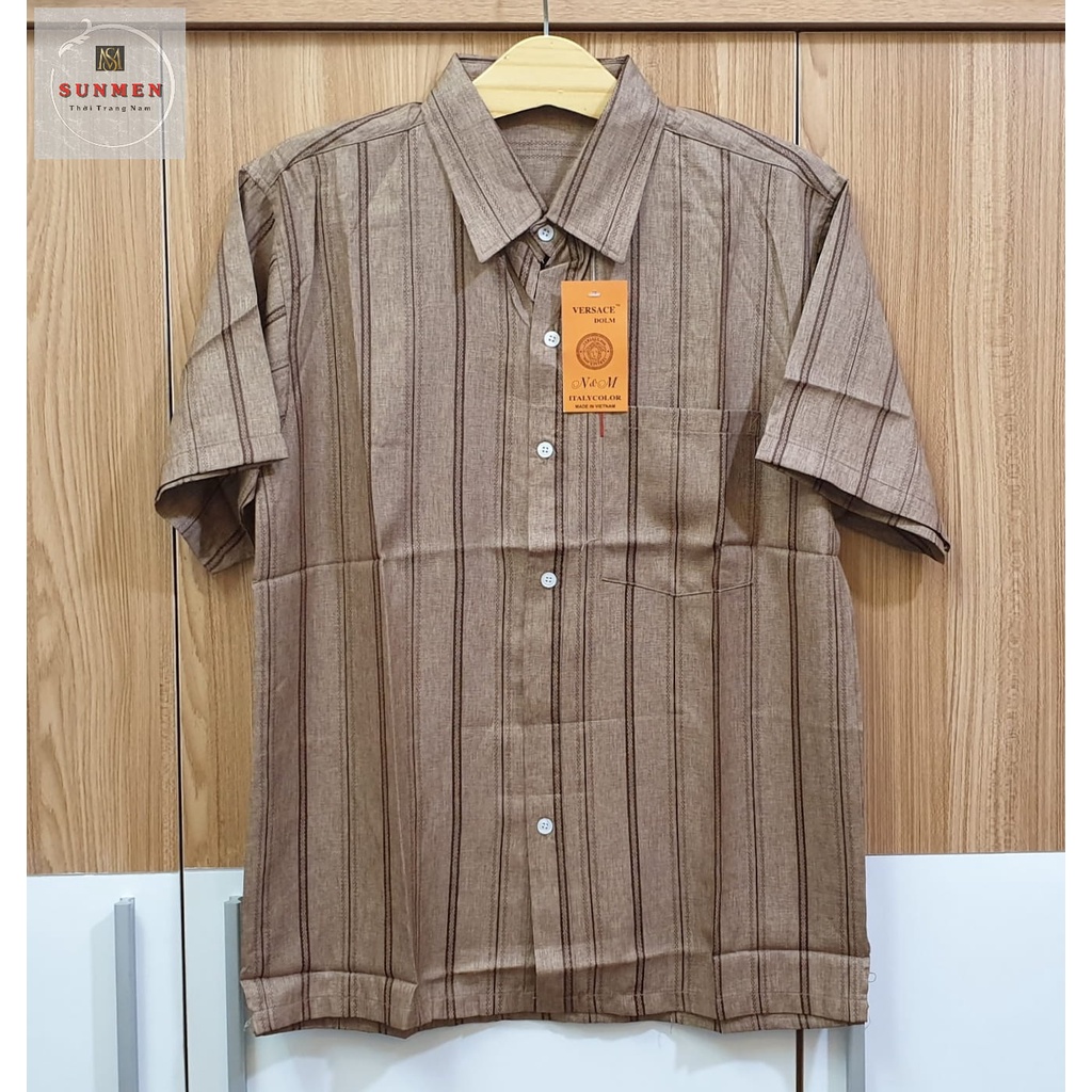[HCM] Áo Sơ Mi Nam Trung Niên Kẻ Sọc Tay Ngắn Vải Lụa Xô Cao Cấp Siêu Mát From Rộng Rãi Thoải Mái SUNMEN Size Từ 50-90kg