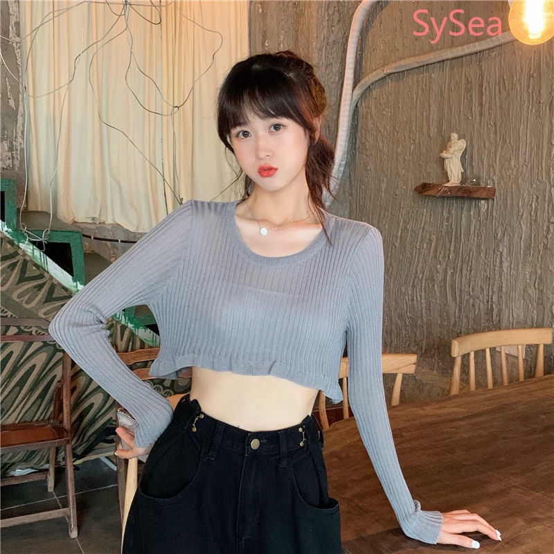 Áo dệt kim tay dài chống nắng phong cách mùa thu cho nữ