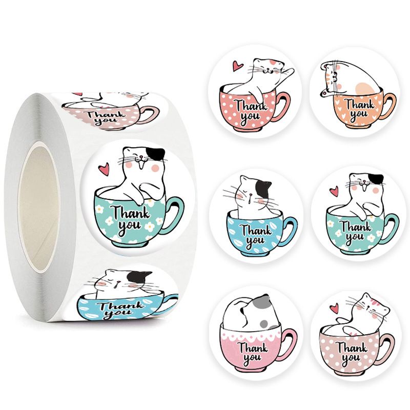 Cuộn 500 tem dán/sticker thank you cảm ơn size 2,5cm (nhiều mẫu)
