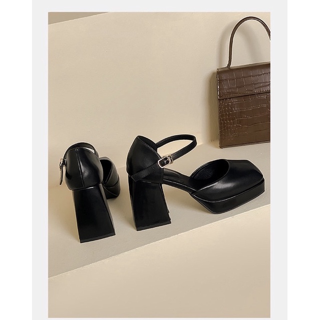 B22 _ Giày lolita hở eo quai cài 2 màu đế trụ 9cm