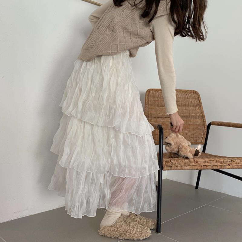 Chân Váy Vải Voan Lưng Cao Xếp Tầng Thời Trang Mùa Thu Cho Nữ