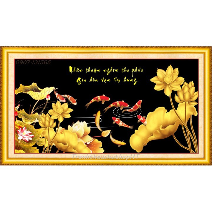 Tranh đính đá 9 cá sen vàng VS343, VS118, LV126, DF042, DF040 – tự đính