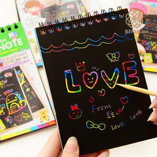 Bfnusa Kids Rainbow Colorful Scratch Art Kit Magic Drawing Painting Paper Notebook Gift