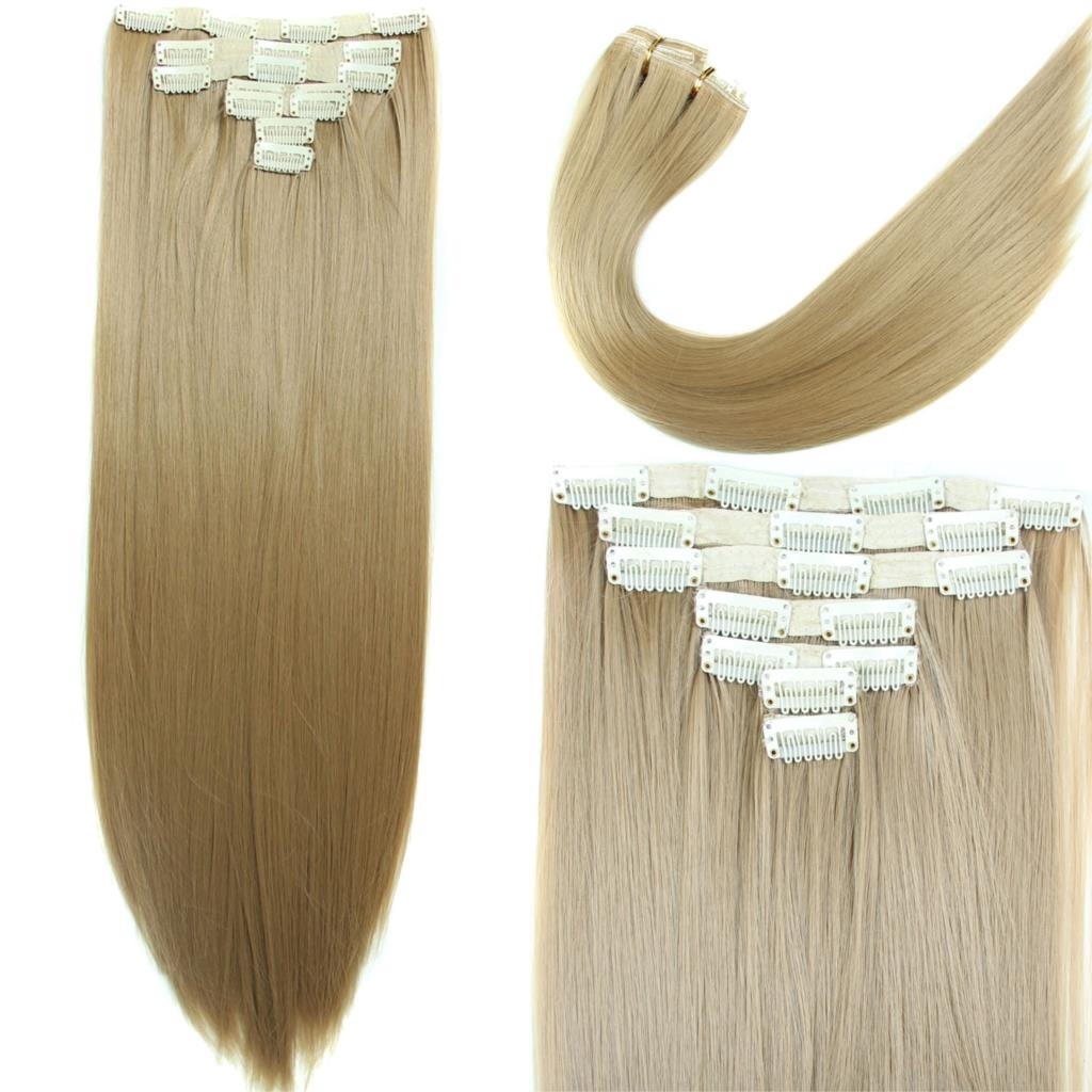 Set 7 tóc giả nối thẳng dài bằng sợi tổng hợp có 16 kẹp tiện lợi