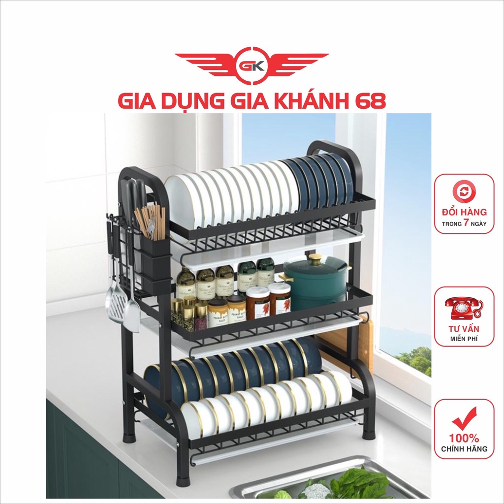 Kệ để chén đĩa, kệ bát thông minh trên bồn rửa bát 3 tầng sơn tĩnh điện cao cấp không gỉ