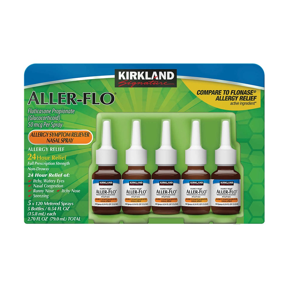Hỗ trợ giảm xoang dị ứng cho mũi dạng xịt Kirkland Signature Aller-Flo 79ml x5 lọ - DATE 07/2024