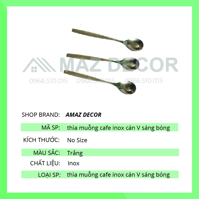 Bộ 10 thìa muỗng cafe inox cán V sáng bóng bền đẹp