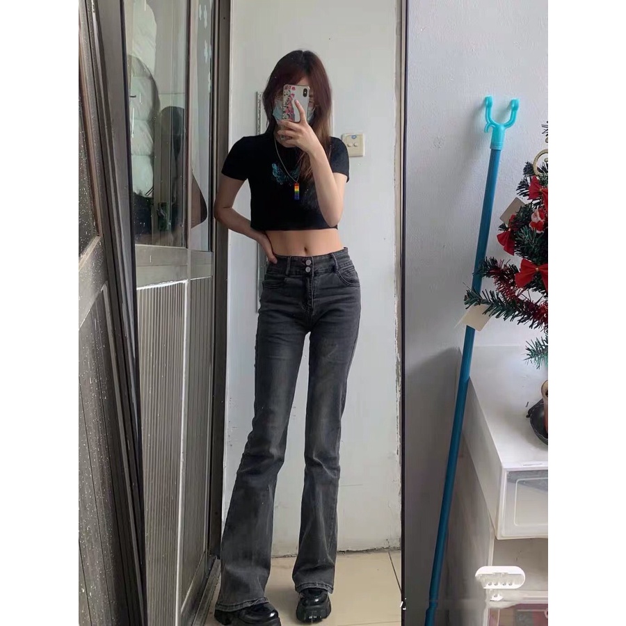 Quần Jean Nữ Ống Xuông Xám Trơn Cá Tính TDSHOP Quần Bò Lưng Cao Dáng Suông Chất Liệu Jeans Không Phai Cao Cấp