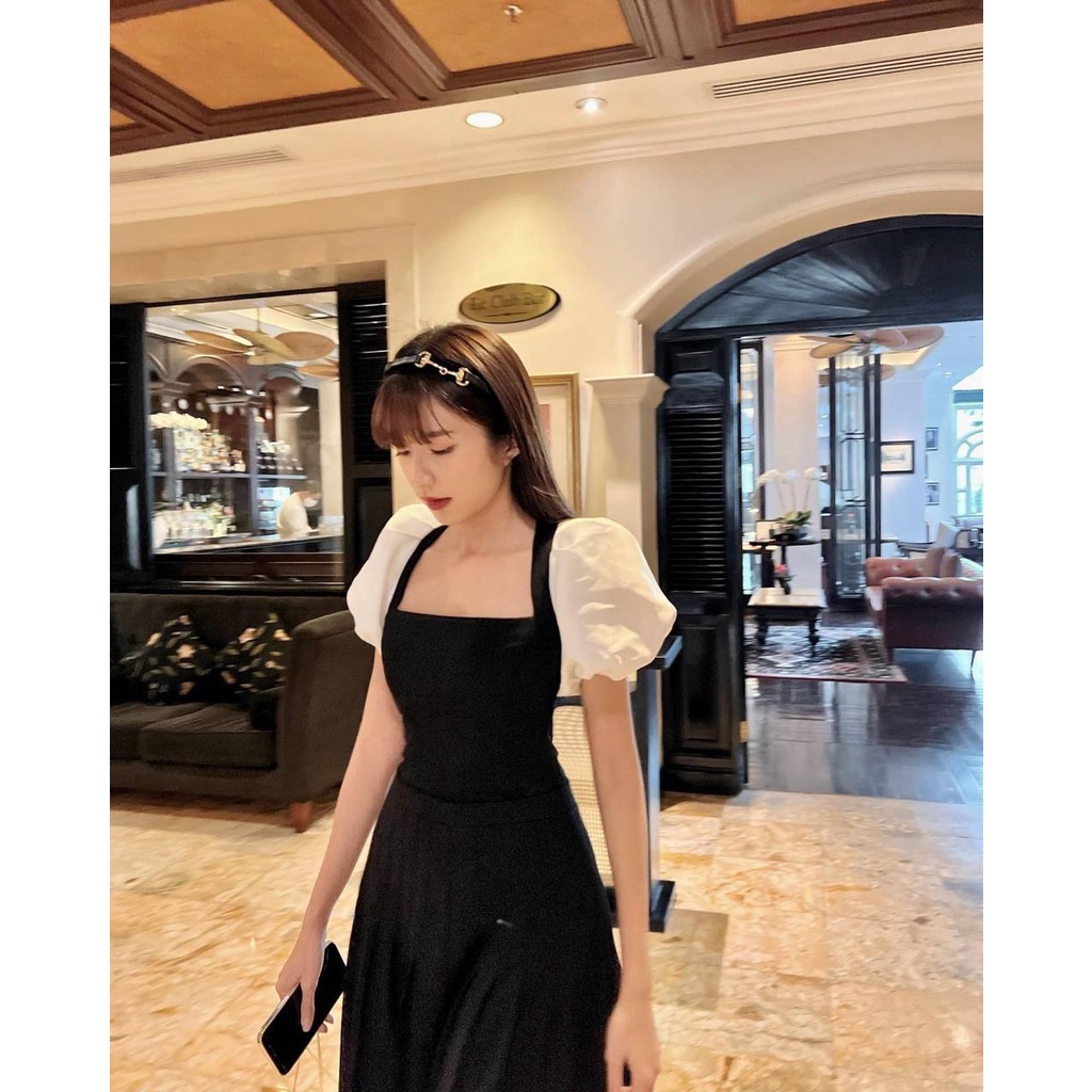 Áo Tafta Croptop Cổ Vuông Vai Bồng Sang Xịn  TN1439