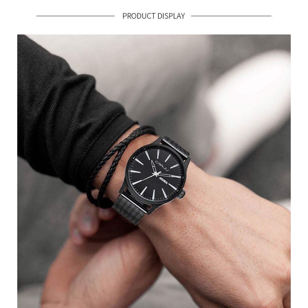 Đồng hồ thạch anh CRRJU 2108 M mỏng bằng thép không gỉ chống nước cho nam