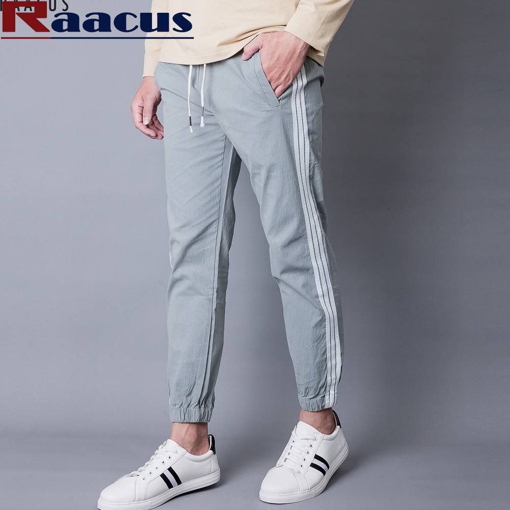 Quần jogger đũi nam 3 kẻ sọc unisex, quần nam hè thoáng mát thể thao cao cấp chính hãng Raacus - Q093