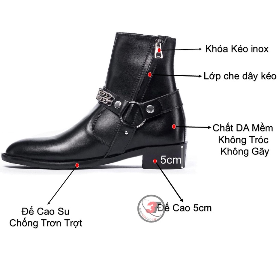 Harness Boots Nam Classic, Bốt cao cổ ,Khóa Kéo,Kèm Phụ Kiện Dây Xích Bạc,Da Không Gãy,Không Tróc, Mẫu Mới