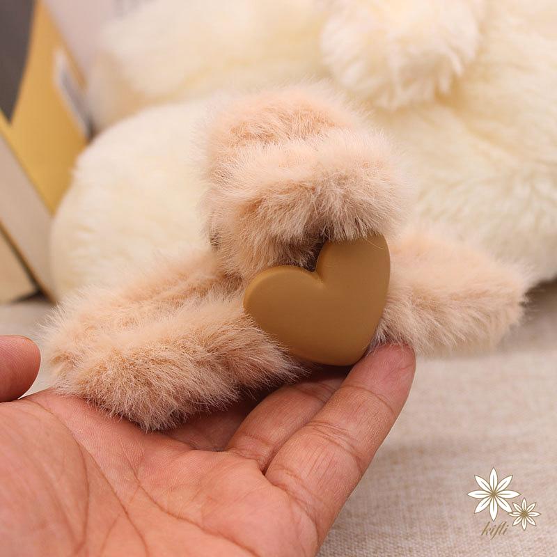 Kẹp Tóc Hình Trái Tim Bằng Lông Nhung Phong Cách Thời Trang Hàn Quốc