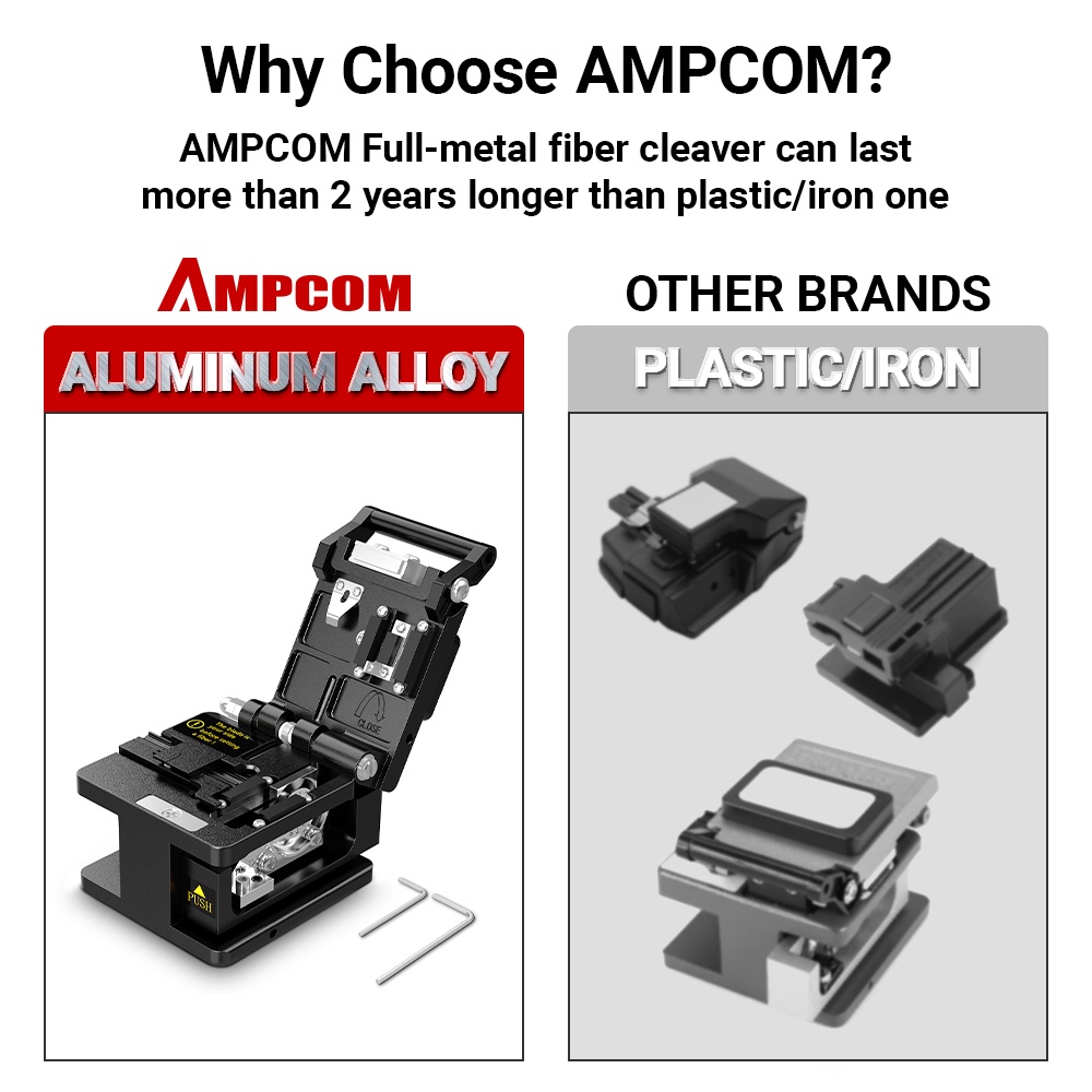 AMPCOM Công cụ cắt sợi quang Fiber Cleaver FTTH Cắt cáp chính xác cao All Metal Body 12 lưỡi cắt Bề mặt với túi đựng WAM-60S