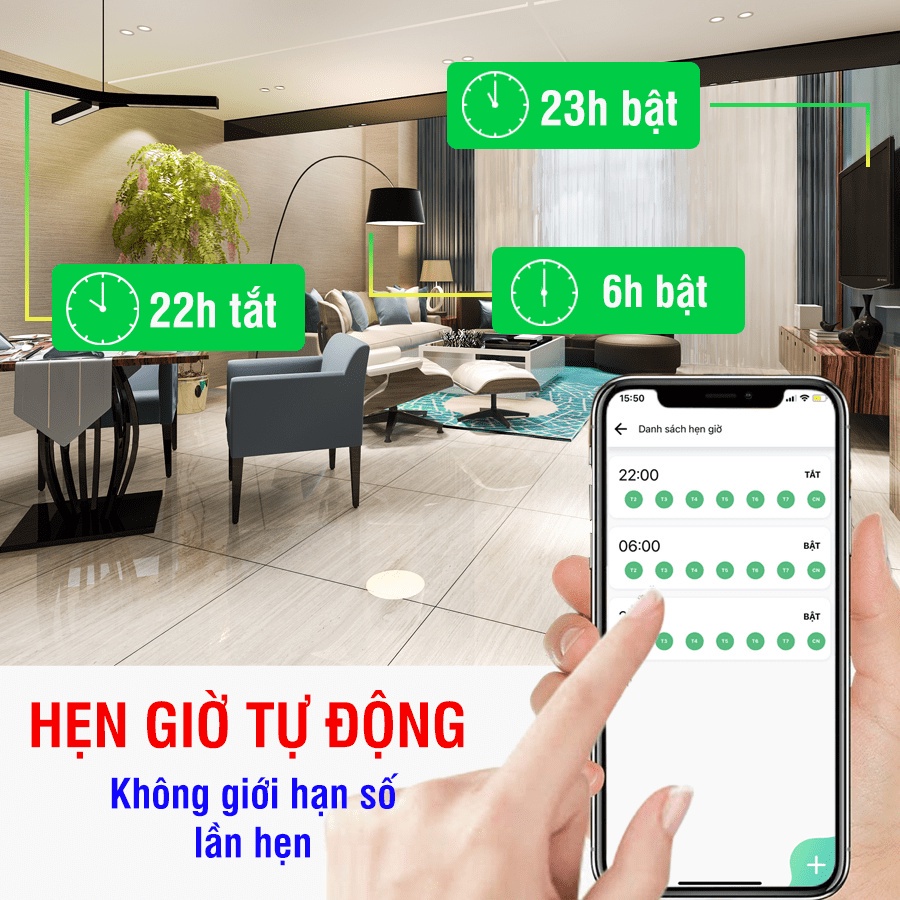 Công Tắc Thông Minh Wifi Kèm Ổ Cắm Có Điều Khiển Qua Điện Thoại, Hẹn Giờ Tự Động, Hàng Việt Nam, 2 Màu.