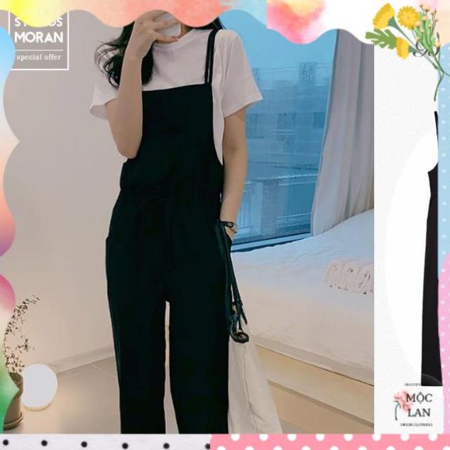 Quần yếm dài MORAN Jumpsuit vải cotton màu đen ống rộng style Hàn Quốc đơn giản