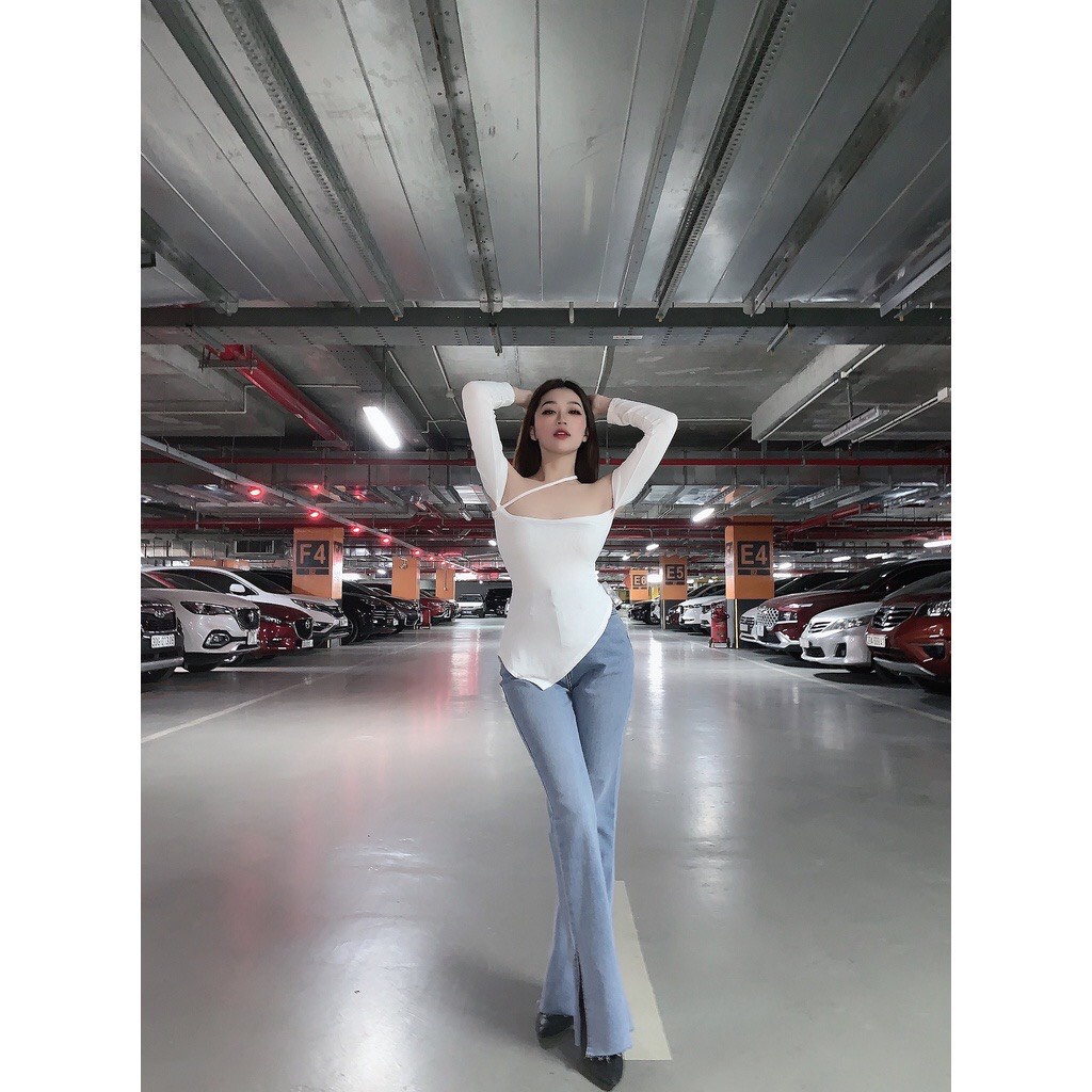 QUẦN JEANS BÒ DÁNG ÔM ỐNG LOE XẺ TÀ 2 BÊN CẠP CAO THỜI TRANG NỮ