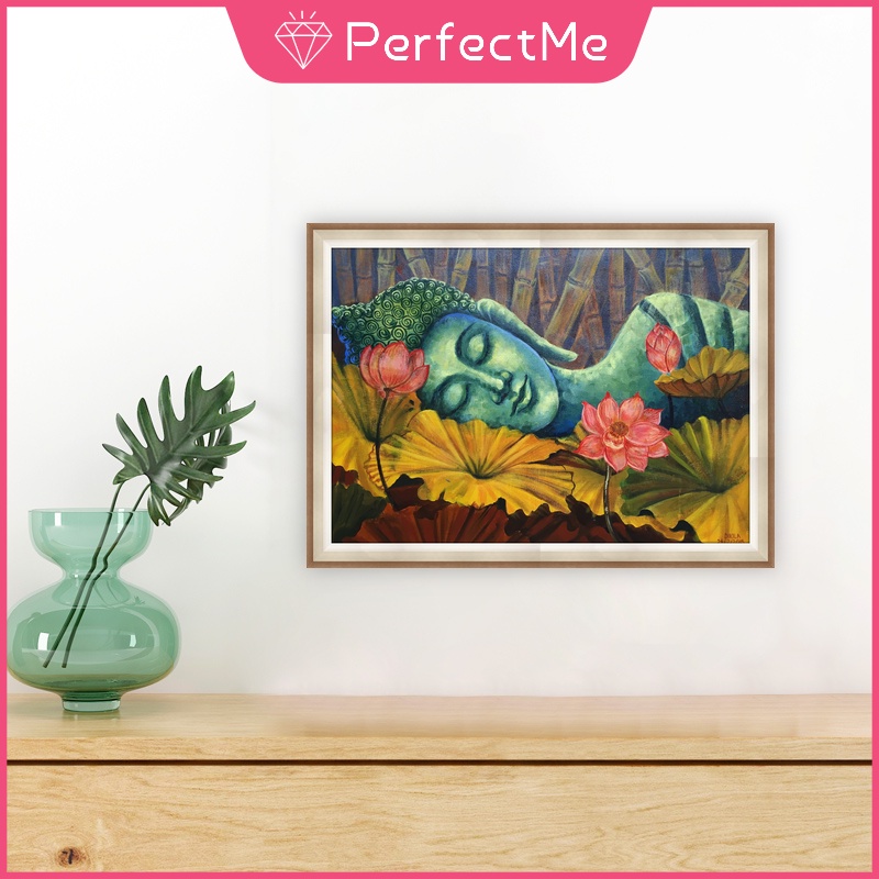 Bộ tranh đính đá 5D tự làm hình Phật hoa sen 30x40cm