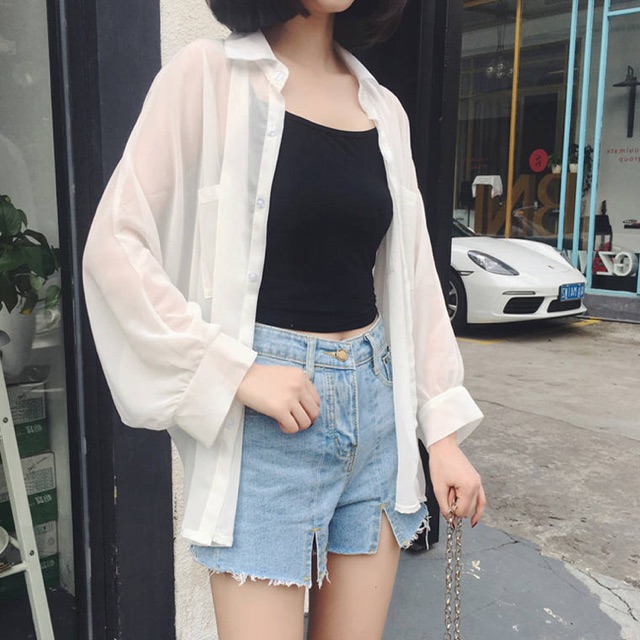 Áo sơ mi mỏng trắng hot trend.Sẵn💥Siêu rẻ💥