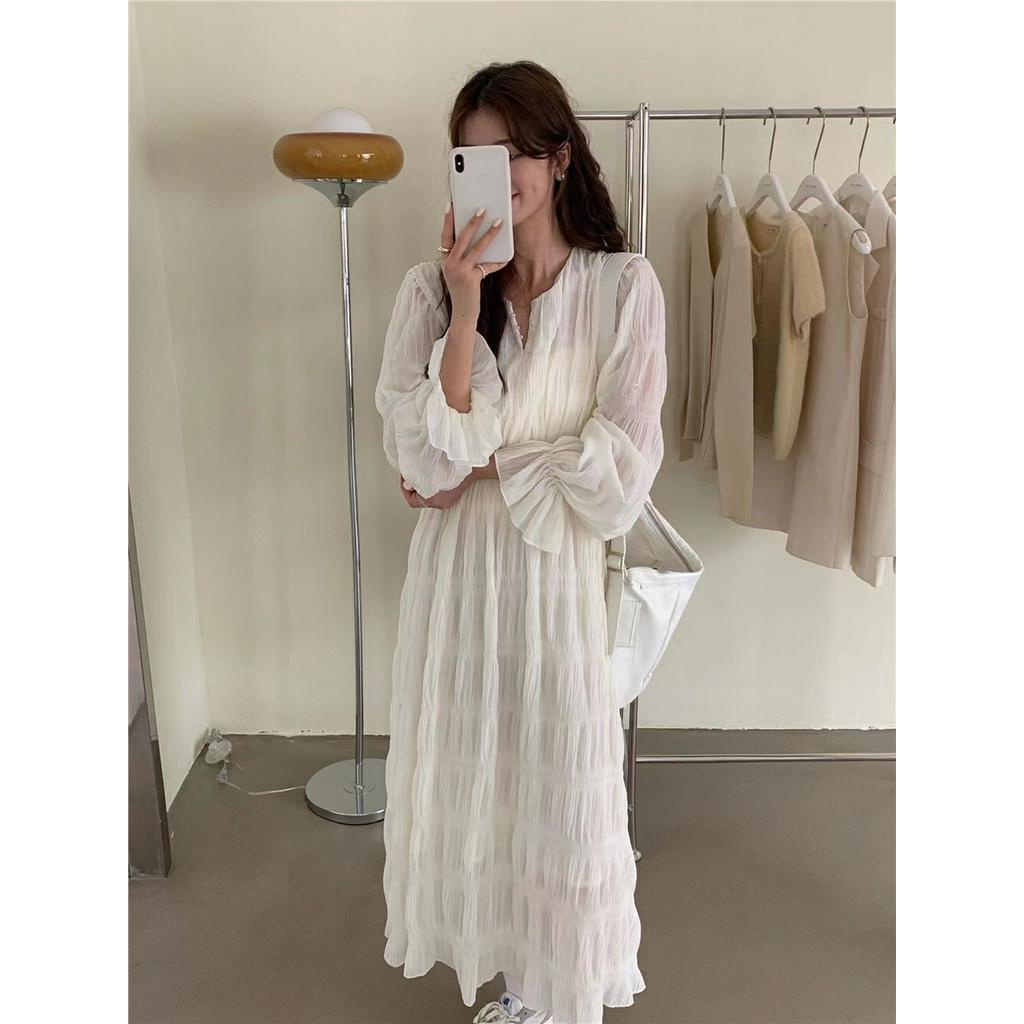 Đầm Midi Dáng Rộng Tay Dài Xếp Ly Thời Trang Xinh Xắn 61390