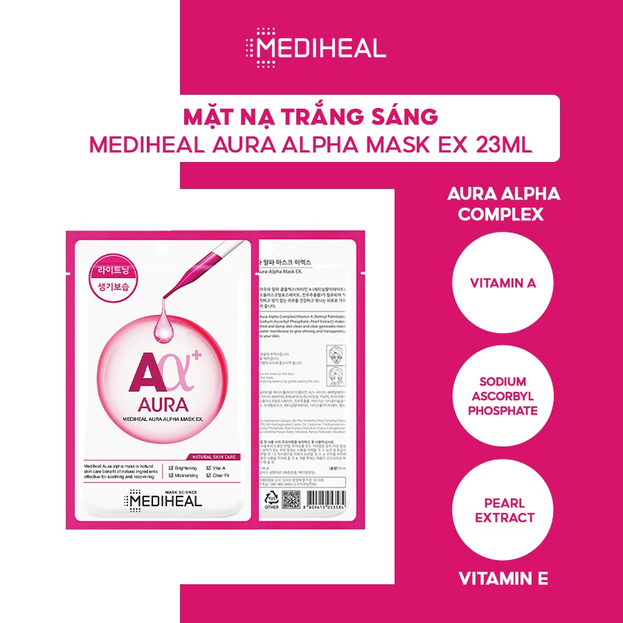 [Nhập mã COSMH22 giảm 8%] Mặt Nạ Mediheal Aura Alpha Trắng Sáng Mediheal Aura Alpha Mask EX 23ml [K73]