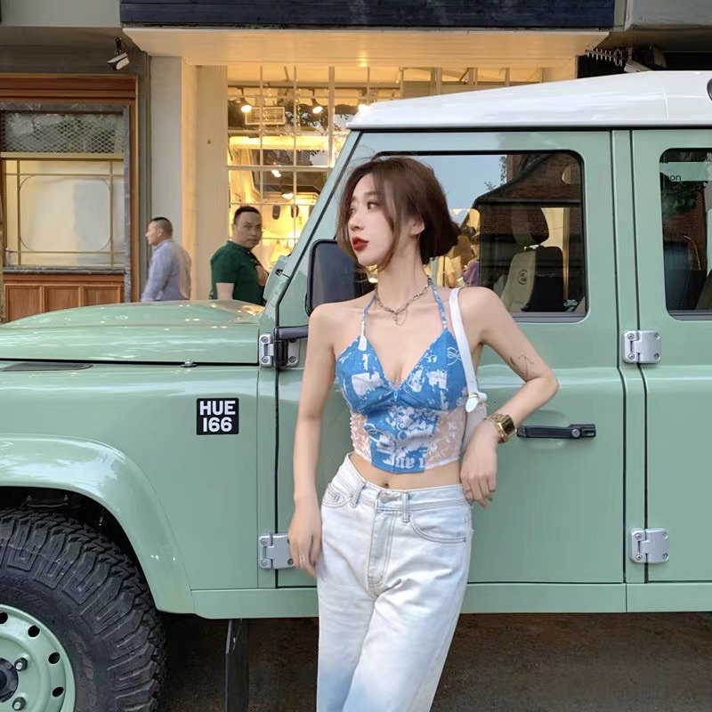 ÁO YẾM CỘT DÂY CỔ PHỐI REN NGẮN SEXY