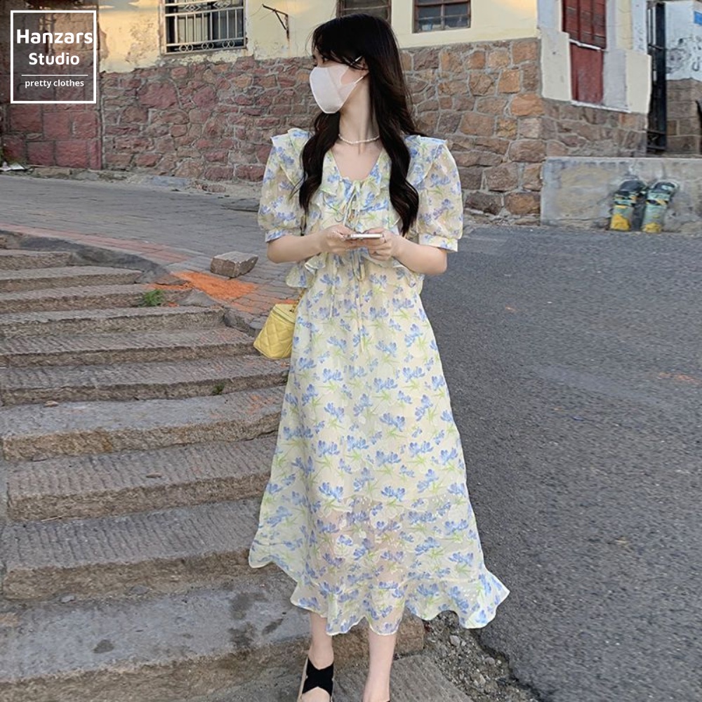 Váy Hoa Nhí Dáng Chữ A Tay Bồng Hai Lớp Dày Dặn Vintage Style Ulzzang Hanzars.studio 23