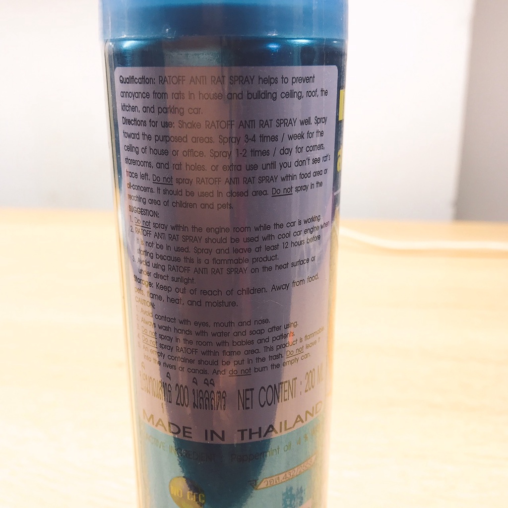 Xịt đuổi chuột Rat-off nội địa Thái Lan 200 ml ( 1 chai )