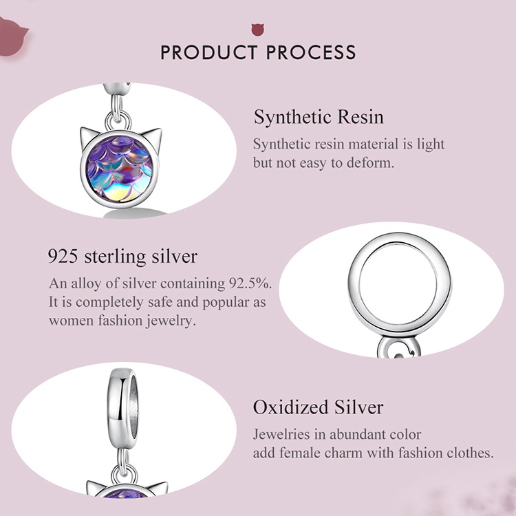 Mặt vòng cổ BAMOER bằng bạc 925 hình mèo đính đá thời trang dành cho nữ