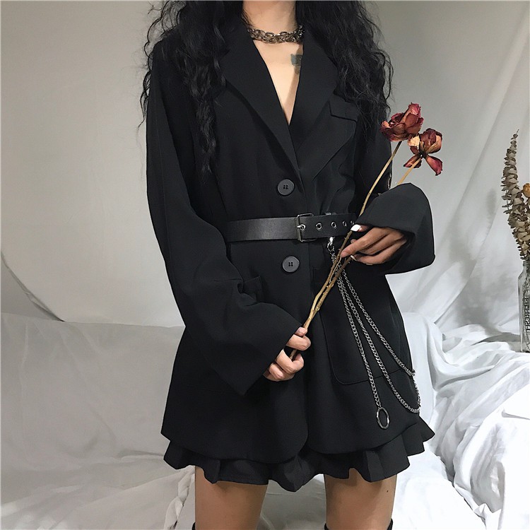 [SẴN]-Áo Blazer Đen kèm đai (C72)