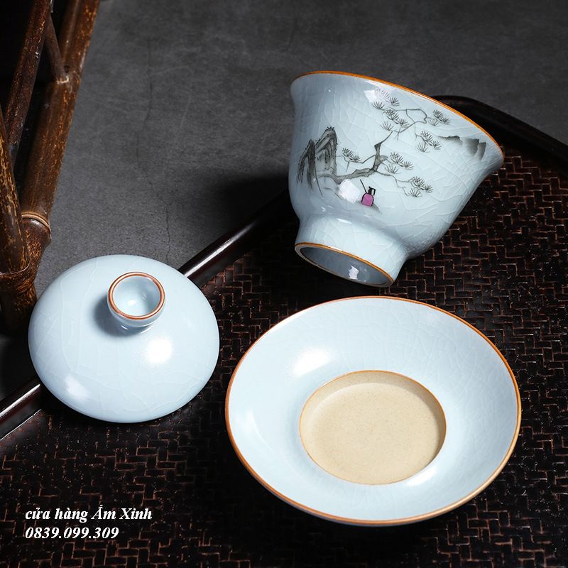 Chén Khải Tiềm họa tiết vẽ tay men rạn 180 ml