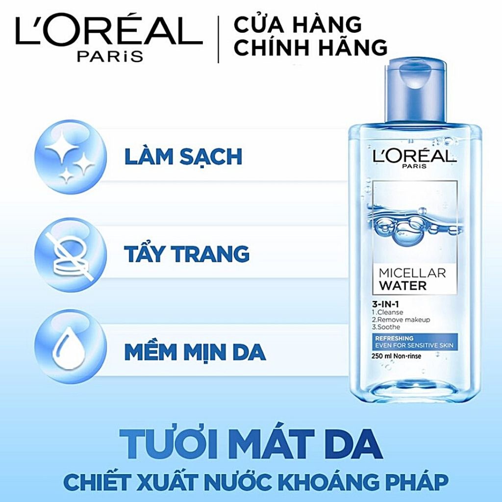 Nước Tẩy Trang L'Oreal Paris Cho Mọi Loại Da 3-in-1 Loreal Micellar Water Refreshing,Tươi Mát,95 Ml.