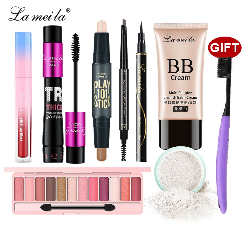 Bộ Trang Điểm Lameila Gồm Kem BB + Kem BB + Phấn Phủ + Phấn Má Hồng + Bút Kẻ Mắt + Mascara + Bút Kẻ Mắt + Son Môi Trang Điểm Tiện Dụng | BigBuy360 - bigbuy360.vn