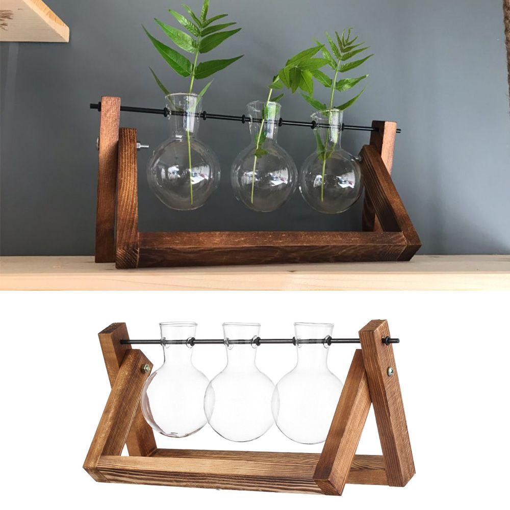 Chậu Cây Thủy Canh Để Bàn Khung Gỗ Kiểu Vintage