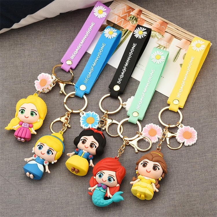 Móc khóa xe máy ô tô balo cute hoạt hình nhân vật công chúa bạch tuyết nàng tiên cá dễ thương có dây tag