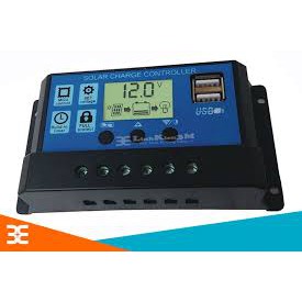 Điều khiển sạc pin năng lượng mặt trời PWM 10A- LCD   12v/24v Auto có 2 USB