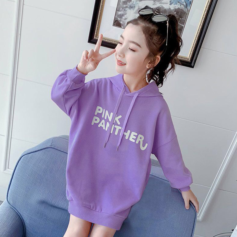 Áo Hoodie Dáng Dài In Họa Tiết Hoạt Hình Phong Cách Hàn Quốc Cho Bé Gái 4-9 Tuổi