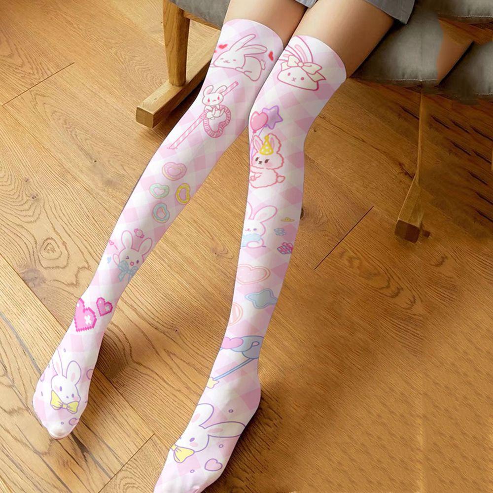 NICKOLAS Tất Dài Ngang Đùi In Họa Tiết Hoạt Hình Phong Cách Lolita