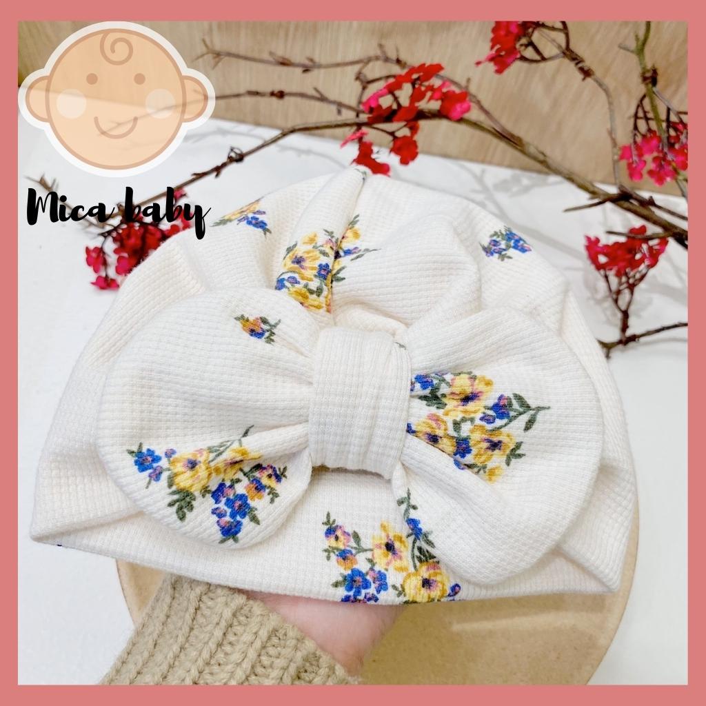 Mũ nón turban nơ trắng họa tiết hoa dễ thương cho bé 6-10kg Mica baby MTB82
