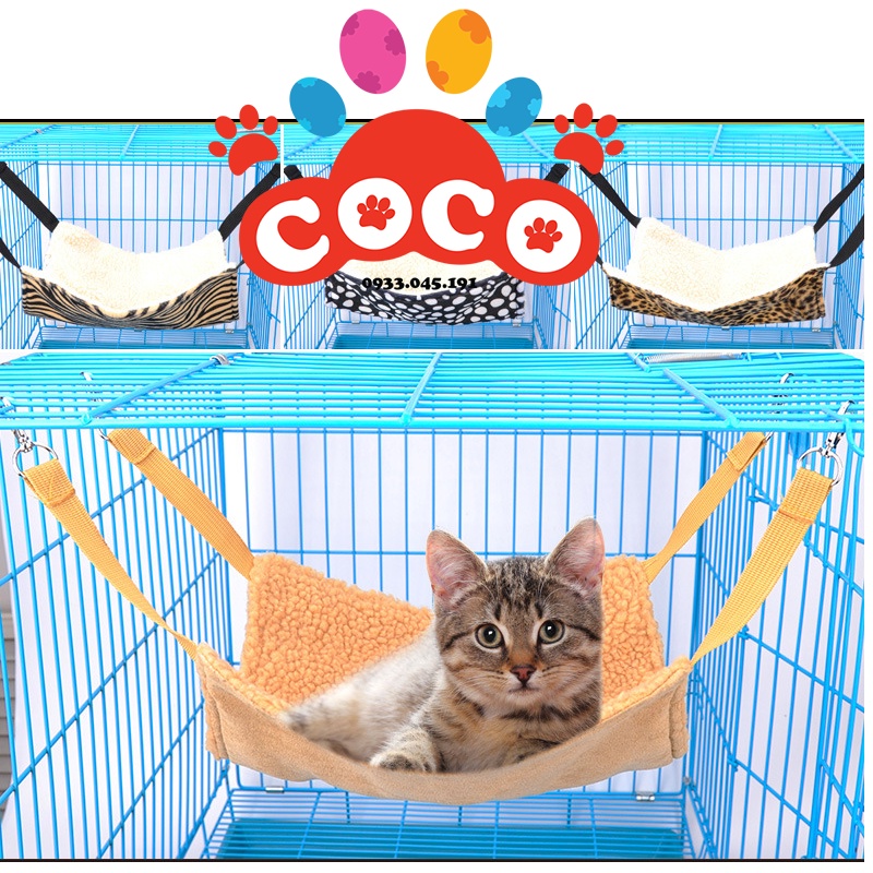 Võng mèo treo lồng/chuồng 2 lớp nhiều màu, kích cỡ cho thú cưng