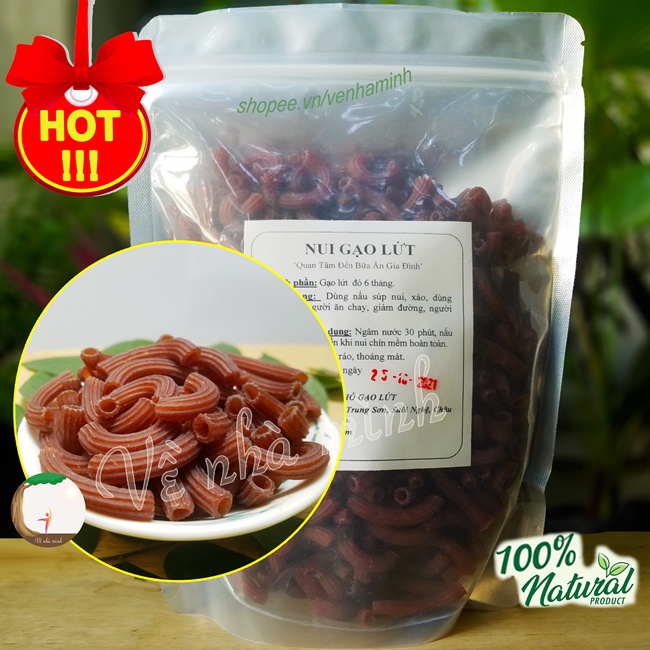 NUI ỐNG GẠO LỨT ĐỎ HỮU CƠ TỰ NHIÊN 500G ( nui lức dùng cho trẻ em, người lớn, ăn kiêng, ăn chay, ăn giảm cân eat clean)