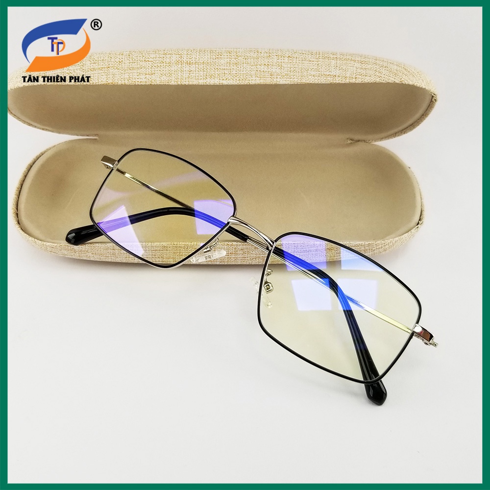Gọng kính mắt cận nam nữ kim loại 0026 màu đen, bạc. Tròng kính giả cận 0 độ chống ánh sáng xanh, chống tia UV