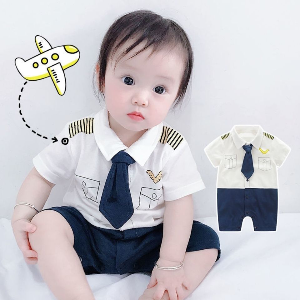 Bộ Áo Liền Quần Tay Ngắn Chất Liệu Cotton Mỏng Thời Trang Mùa Hè Cho Bé Trai