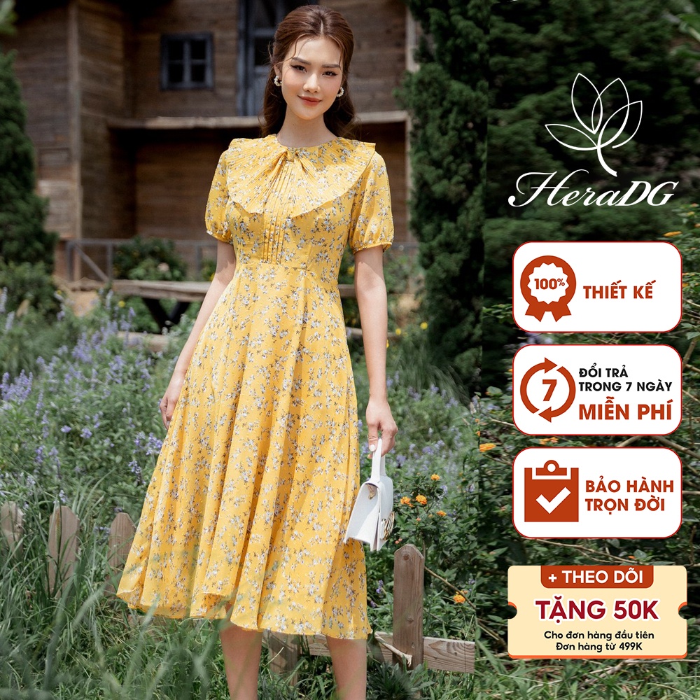 Đầm dáng xòe họa tiết nơ cổ dập ly điệu đà HeraDG SDPBB3037-S