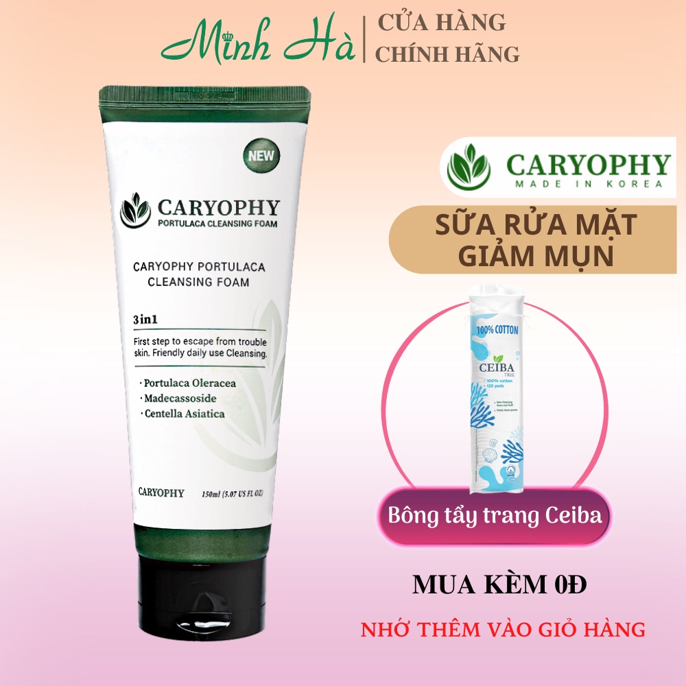 Sữa rửa mặt Caryophy Portulaca Cleansing Foam 150ml/30ml giúp làm sạch sâu, dưỡng ẩm, chăm sóc làn da tổn thương