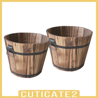 2x Chậu trồng thùng gỗ, Chậu trồng cây mộc mạc Trang trí sân vườn